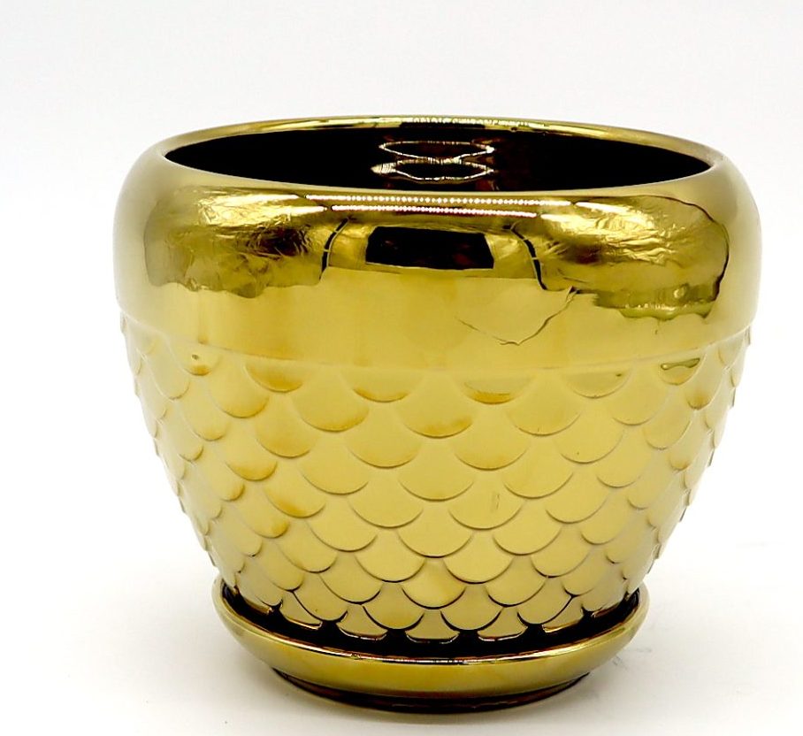 Ceramic Golden “Peacock feather” Flower Pot